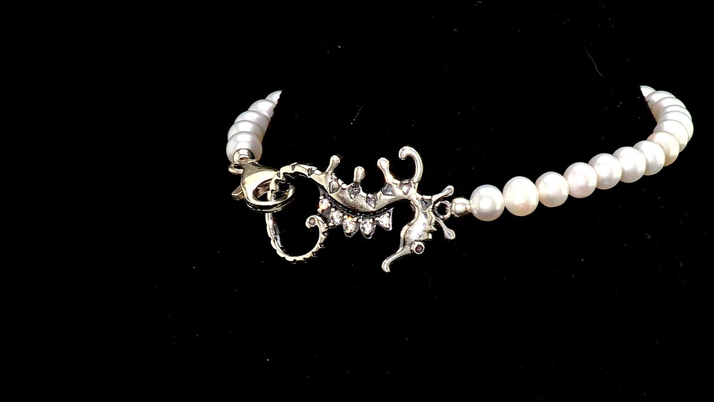 GP Trionfo Collection Artisan Crafted Freshwater Pearl, White Zircon Bracelet in Sterling Silver (7.25 In) 0.10 ctw