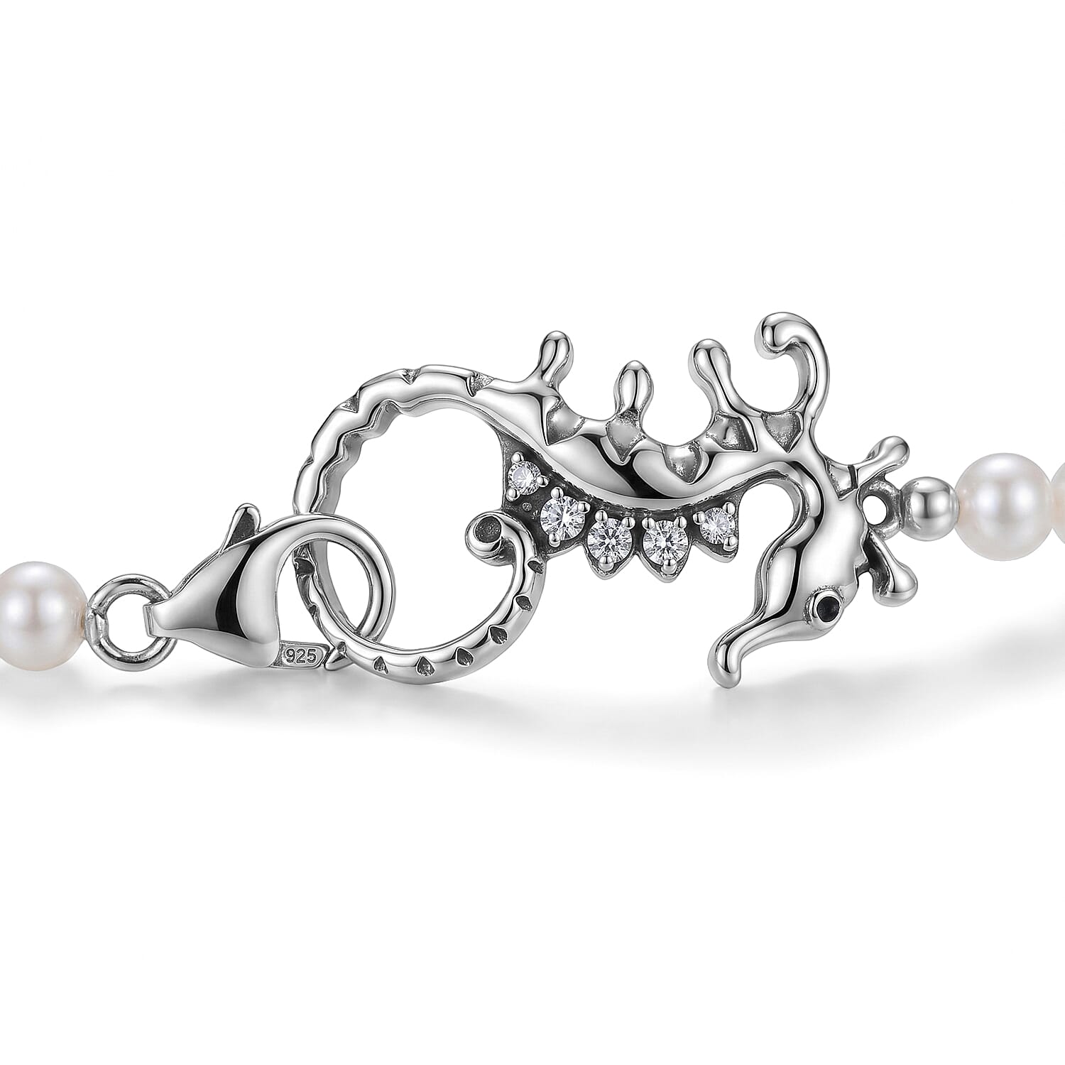 GP Trionfo Collection Artisan Crafted Freshwater Pearl and White Zircon 0.10 ctw Bracelet in Sterling Silver (7.25 In)