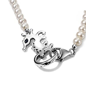 GP Trionfo Collection Artisan Crafted Freshwater Pearl and White Zircon 0.10 ctw Bracelet in Sterling Silver (7.25 In)