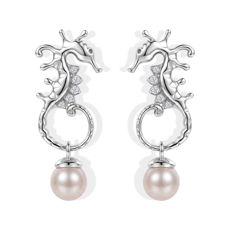 GP Trionfo Collection Artisan Crafted Freshwater Pearl and White Zircon 0.15 ctw Earrings in Sterling Silver