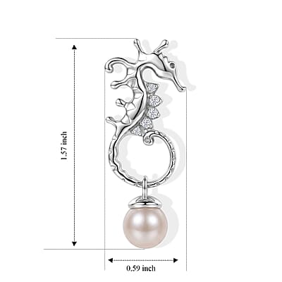 GP Trionfo Collection Artisan Crafted Freshwater Pearl and White Zircon 0.15 ctw Earrings in Sterling Silver