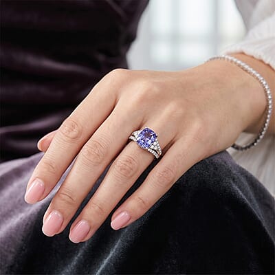 EverTrue Color Change Fluorite and Moissanite 3.85 ctw Ring in Platinum Bond (Size 5.0)