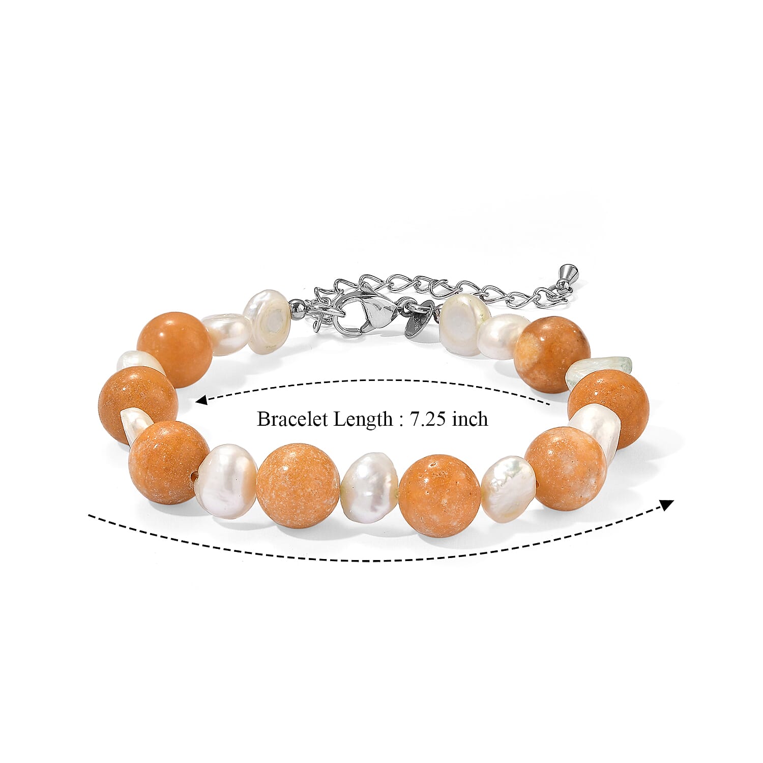 EverTrue Yellow Jasper and Gray Pearl 50.00 ctw Bracelet in Stainless Steel (7.25-9.25In)