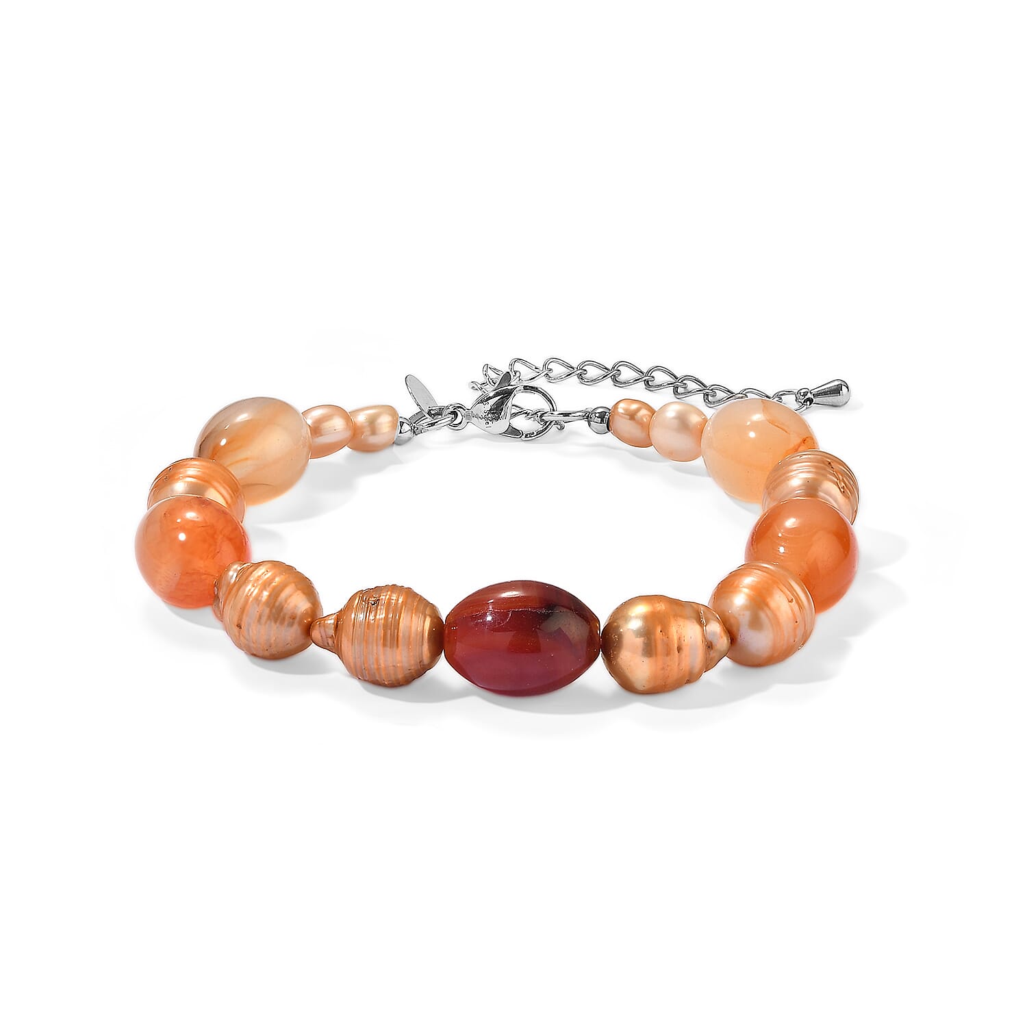 EverTrue Yellow Pearl (D) and Carnelian 30.00 ctw Bracelet in Stainless Steel (7.25-9.25In)