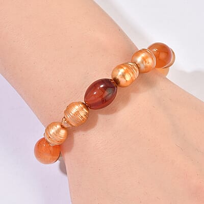 EverTrue Yellow Pearl (D) and Carnelian 30.00 ctw Bracelet in Stainless Steel (7.25-9.25In)