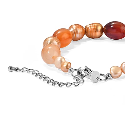 EverTrue Yellow Pearl (D) and Carnelian 30.00 ctw Bracelet in Stainless Steel (7.25-9.25In)