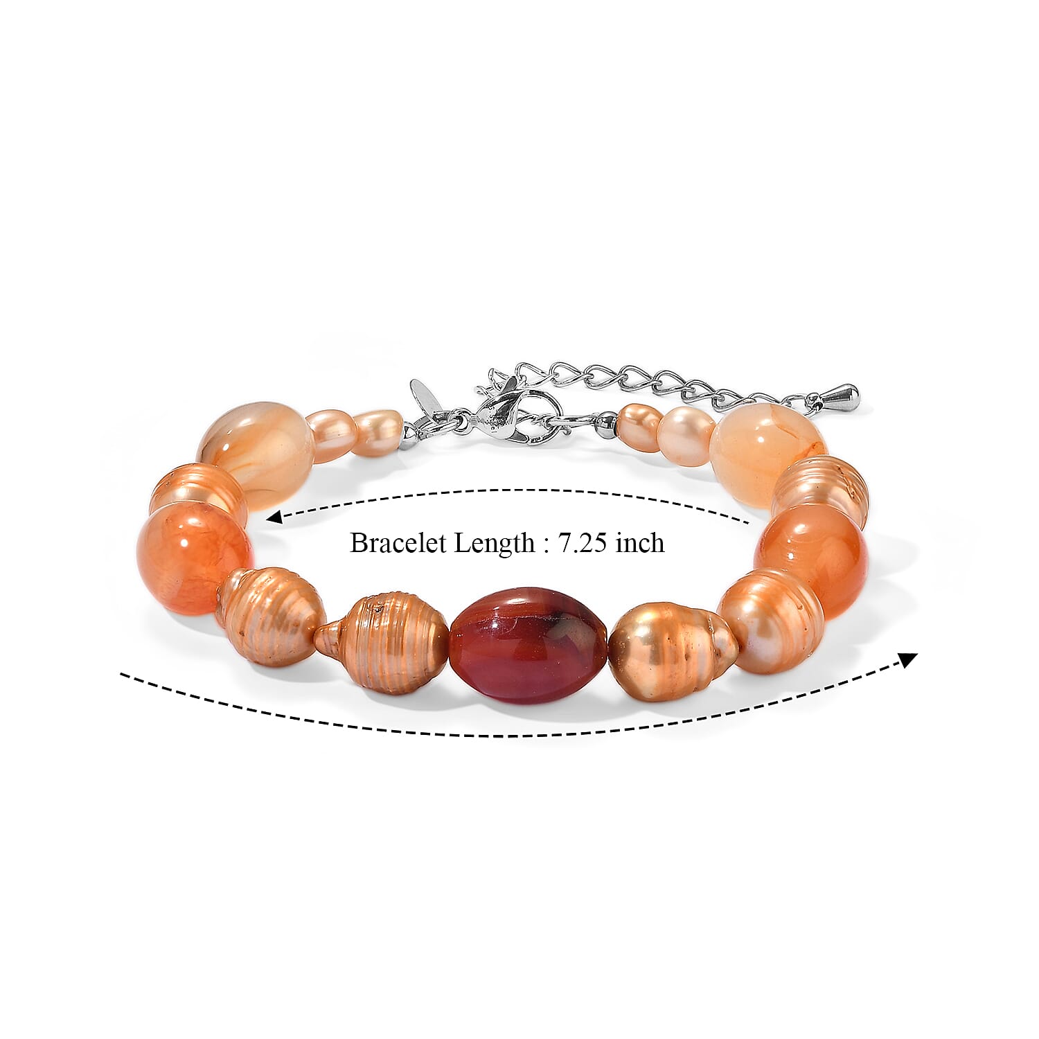 EverTrue Yellow Pearl (D) and Carnelian 30.00 ctw Bracelet in Stainless Steel (7.25-9.25In)