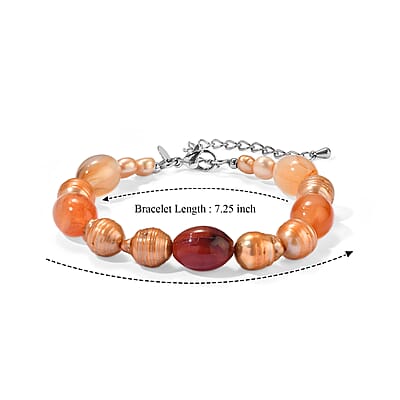 EverTrue Yellow Pearl (D) and Carnelian 30.00 ctw Bracelet in Stainless Steel (7.25-9.25In)
