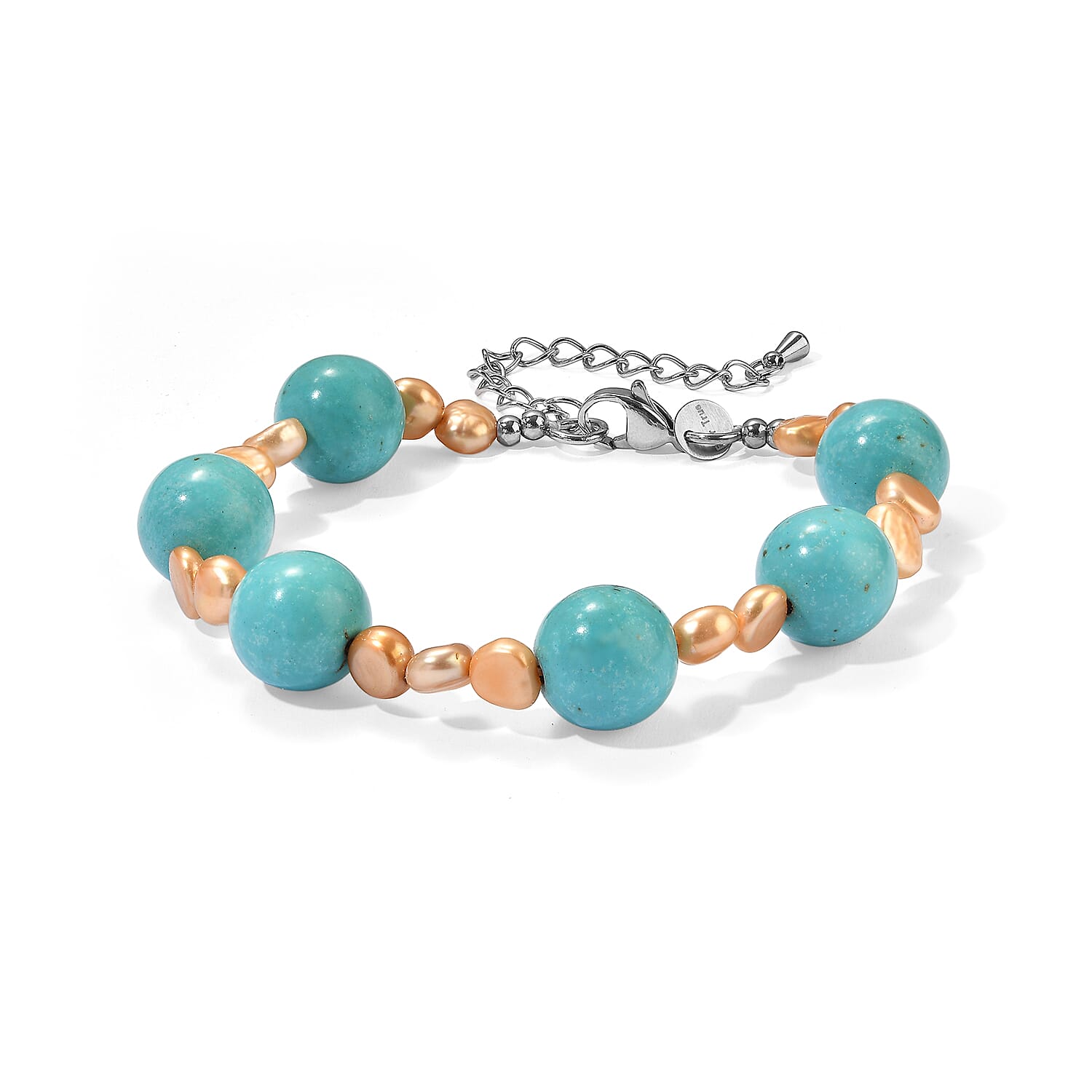 EverTrue Yellow Pearl (D) and Blue Howlite 60.00 ctw Bracelet in Stainless Steel (7.25-9.25In)