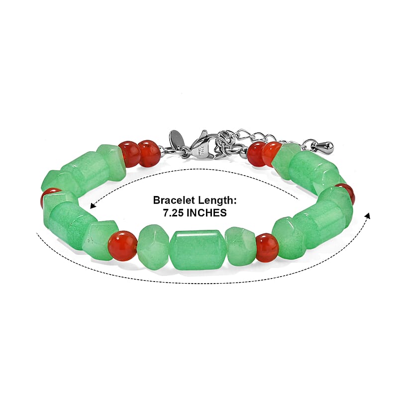 EverTrue Green Aventurine and Amazonite 165.00 ctw Bracelet in Stainless Steel (7.25-9.25In)