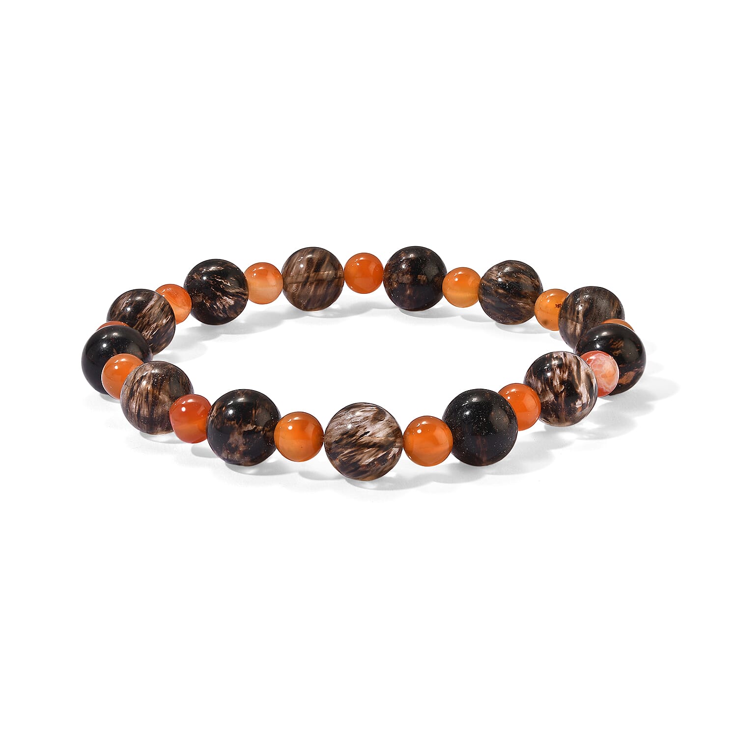 Carnelian and Salt Pepper Quartz 98.00 ctw Beaded Stretch Bracelet