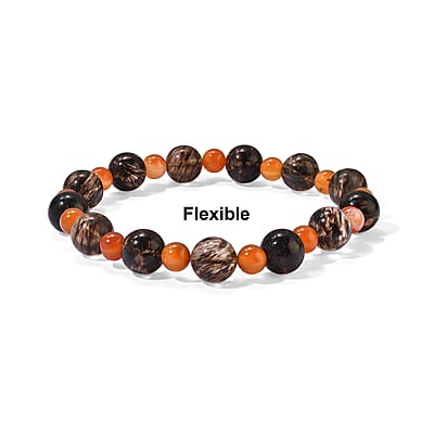 Carnelian and Salt Pepper Quartz 98.00 ctw Beaded Stretch Bracelet