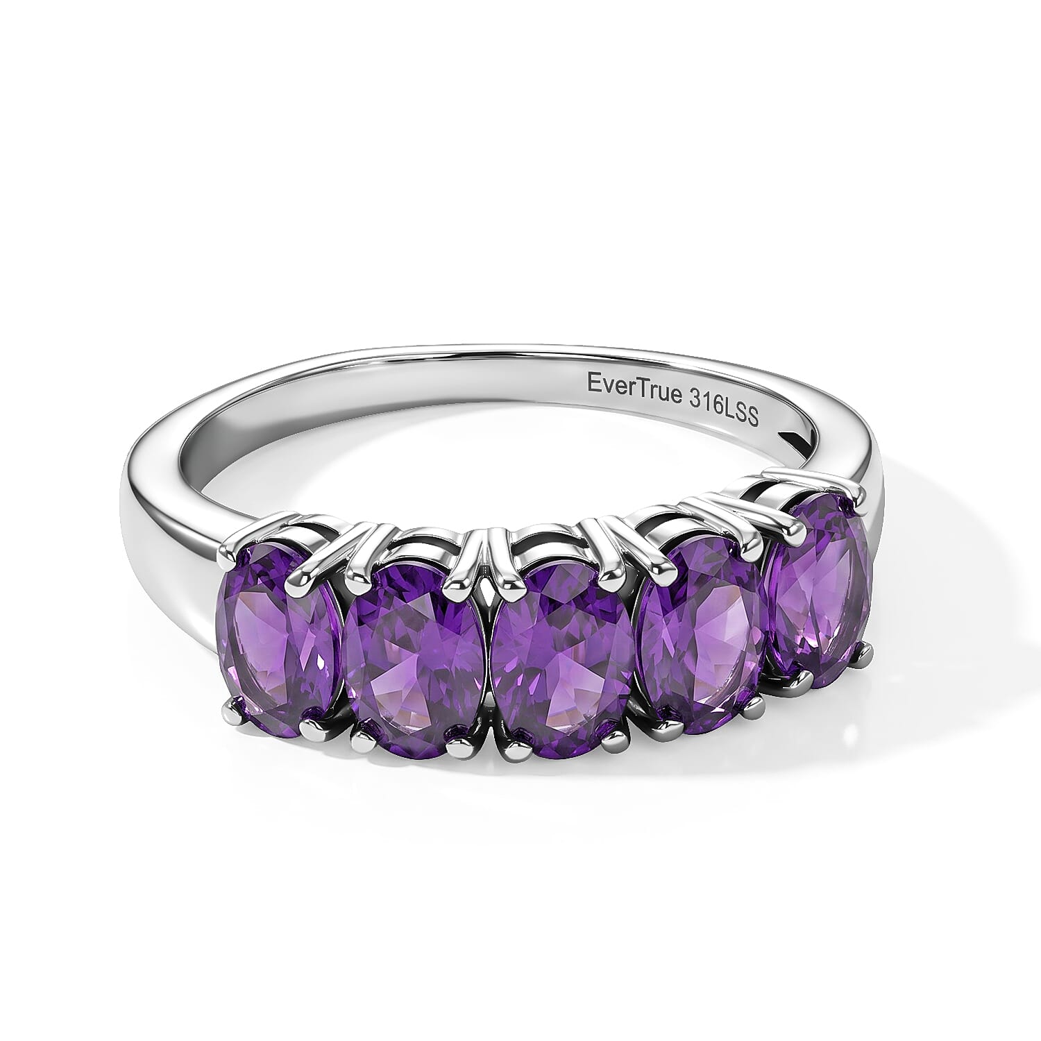EverTrue African Amethyst 2.10 ctw Ring in Stainless Steel (Size 10.0)