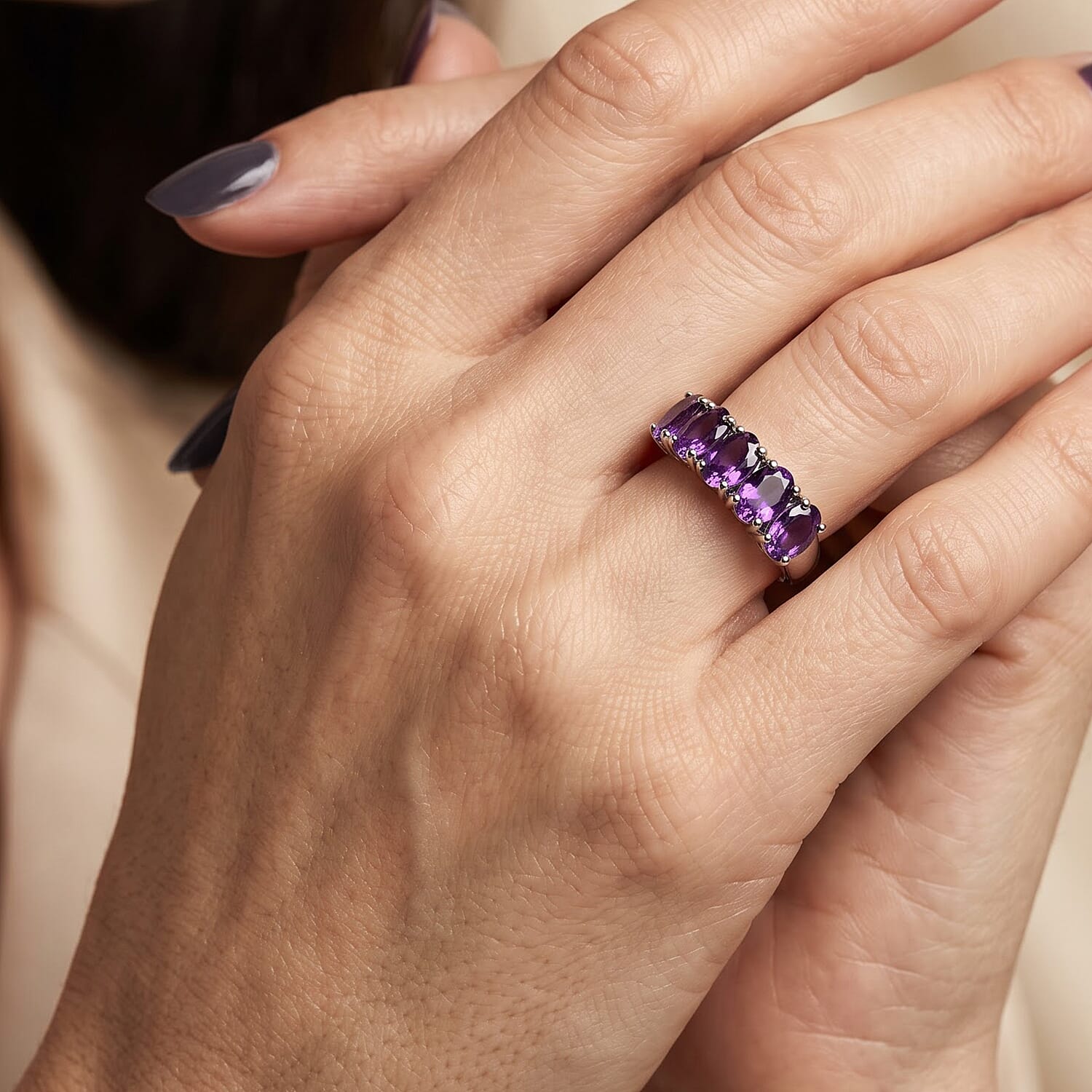 EverTrue African Amethyst 2.10 ctw Ring in Stainless Steel (Size 10.0)