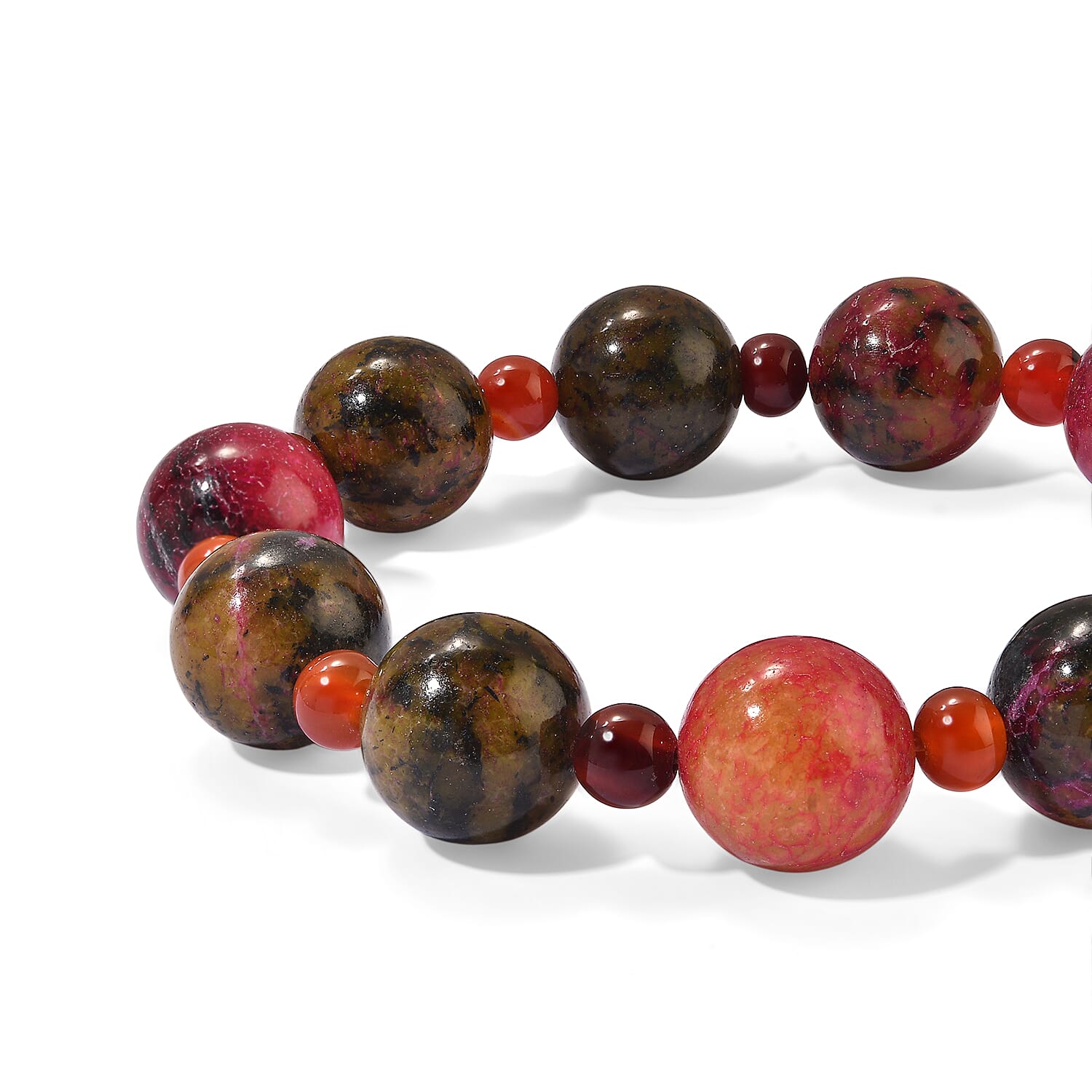 Carnelian and Red Jasper 225.00 ctw Beaded Stretch Bracelet