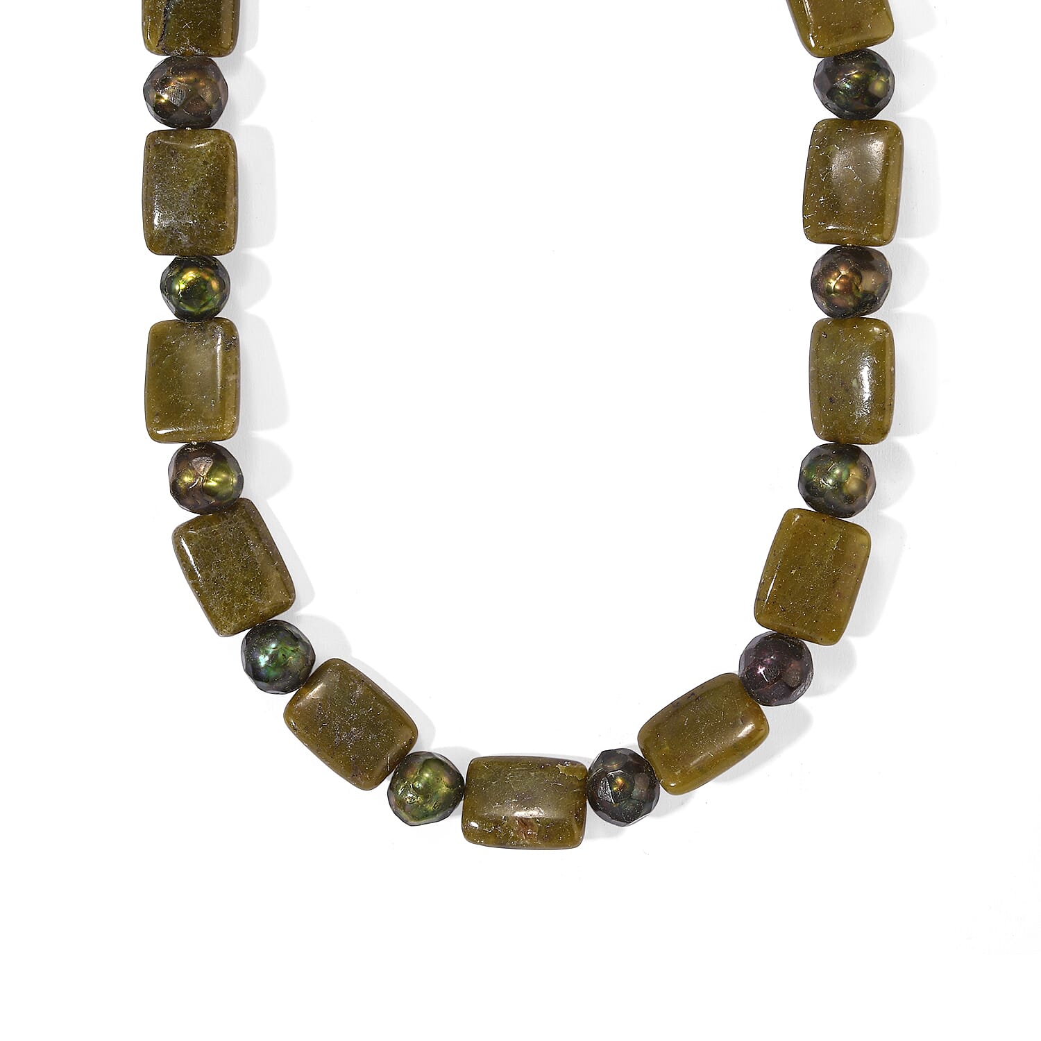 EverTrue Green Pearl (D) and Vesuvianite 145.00 ctw Necklace in Platinum Bond 18-19 Inches