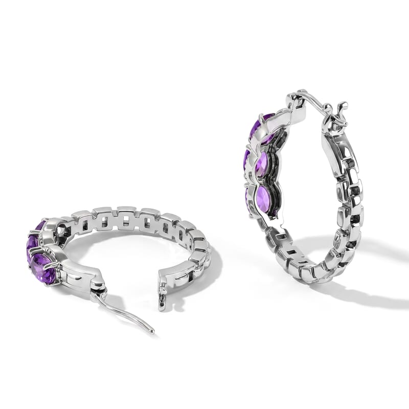 EverTrue African Amethyst 2.50 ctw Hoop Earrings in Stainless Steel