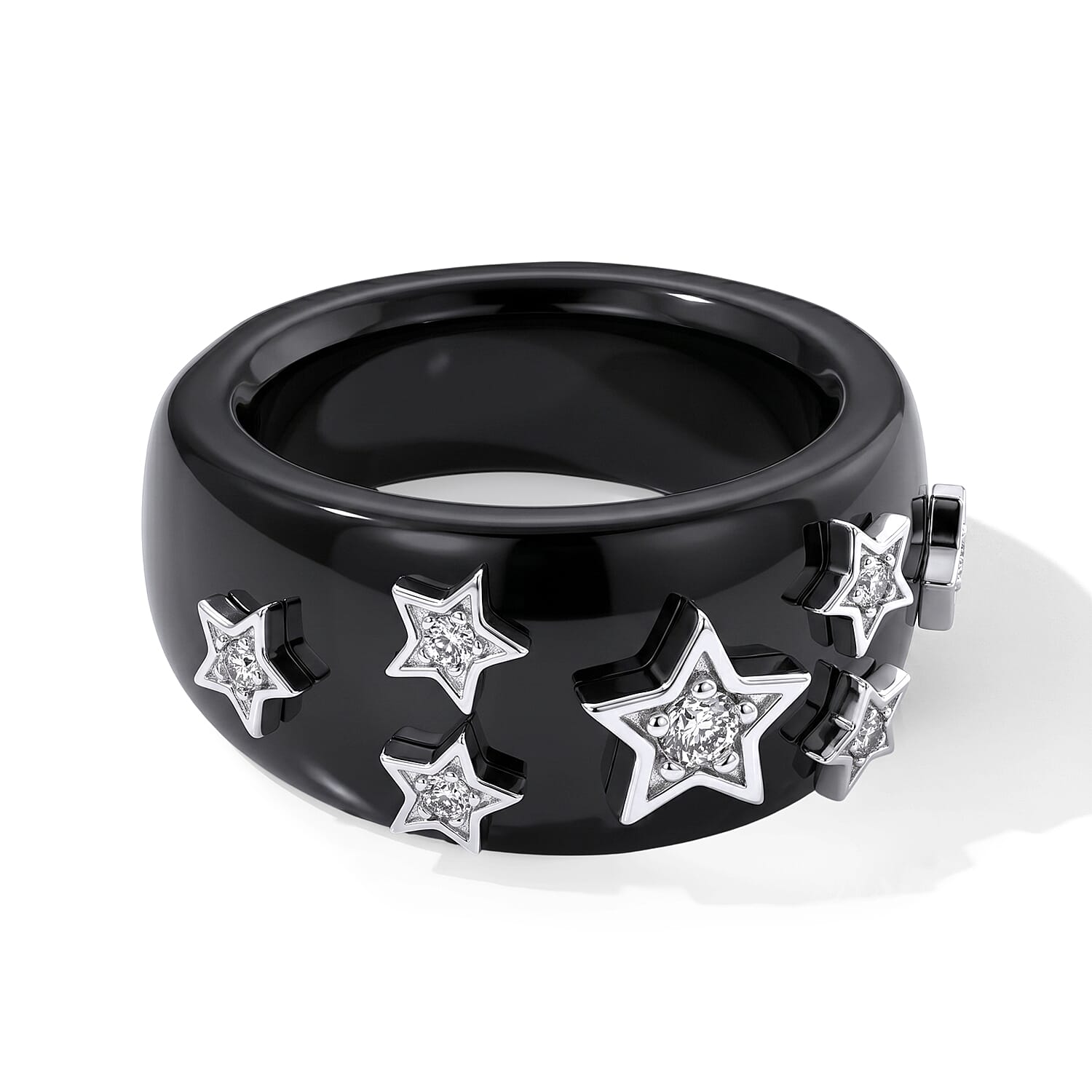 D'Joy Lab Grown Diamond G-H SI and Black Jade 33.25 ctw Ring in Rhodium Over Sterling Silver (Size 5.0)