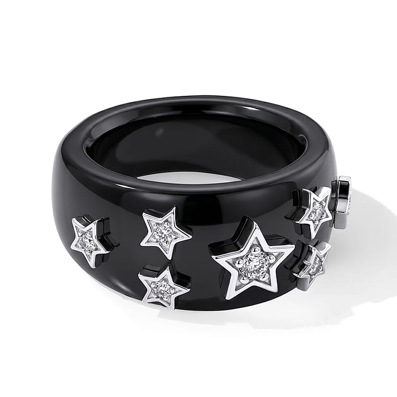 D'Joy Lab Grown Diamond G-H SI and Black Jade 33.25 ctw Ring in Rhodium Over Sterling Silver (Size 5.0)