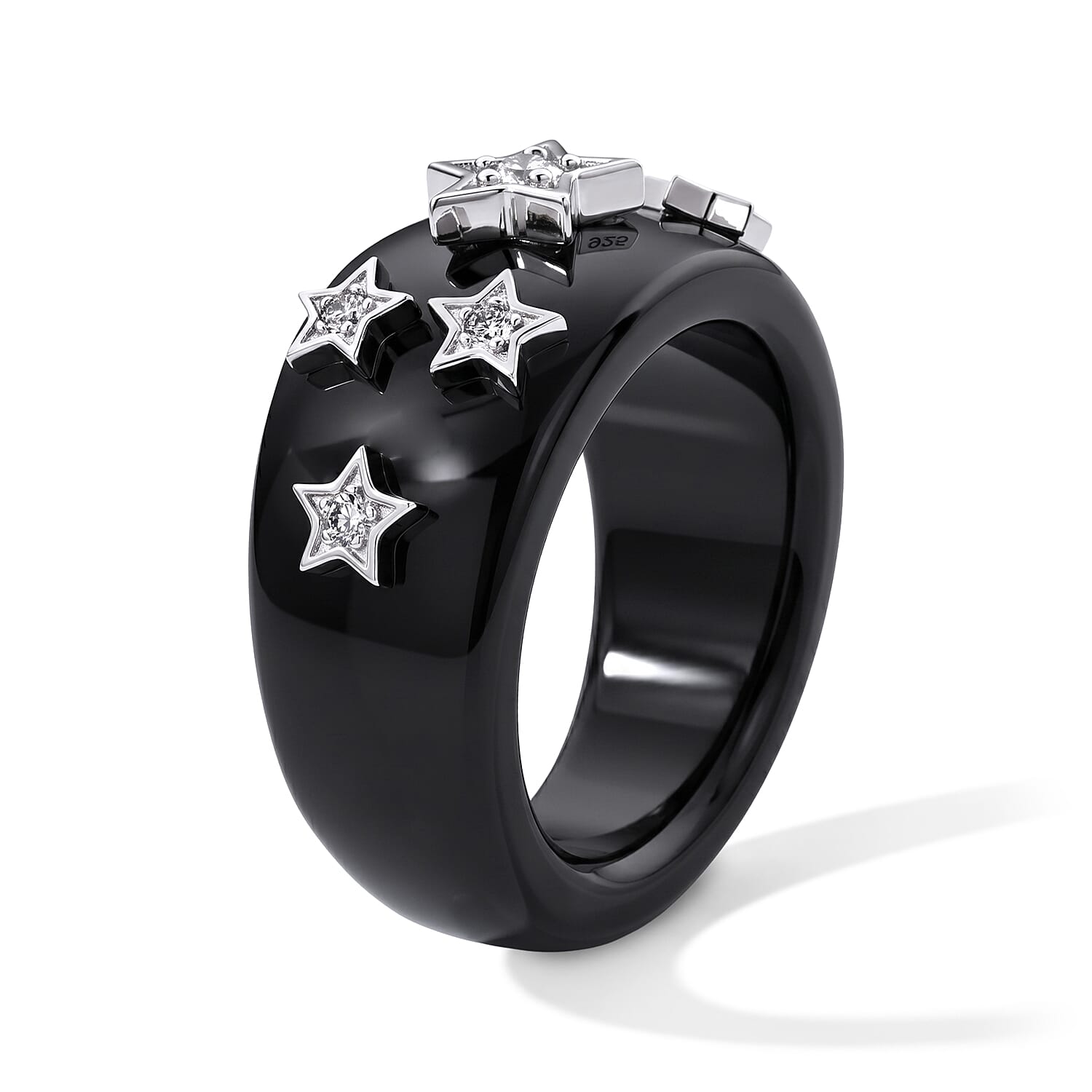 D'Joy Lab Grown Diamond G-H SI and Black Jade 33.25 ctw Ring in Rhodium Over Sterling Silver (Size 5.0)