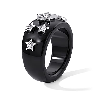 D'Joy Lab Grown Diamond G-H SI and Black Jade 33.25 ctw Ring in Rhodium Over Sterling Silver (Size 5.0)