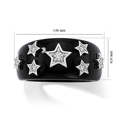 D'Joy Lab Grown Diamond G-H SI and Black Jade 33.25 ctw Ring in Rhodium Over Sterling Silver (Size 5.0)