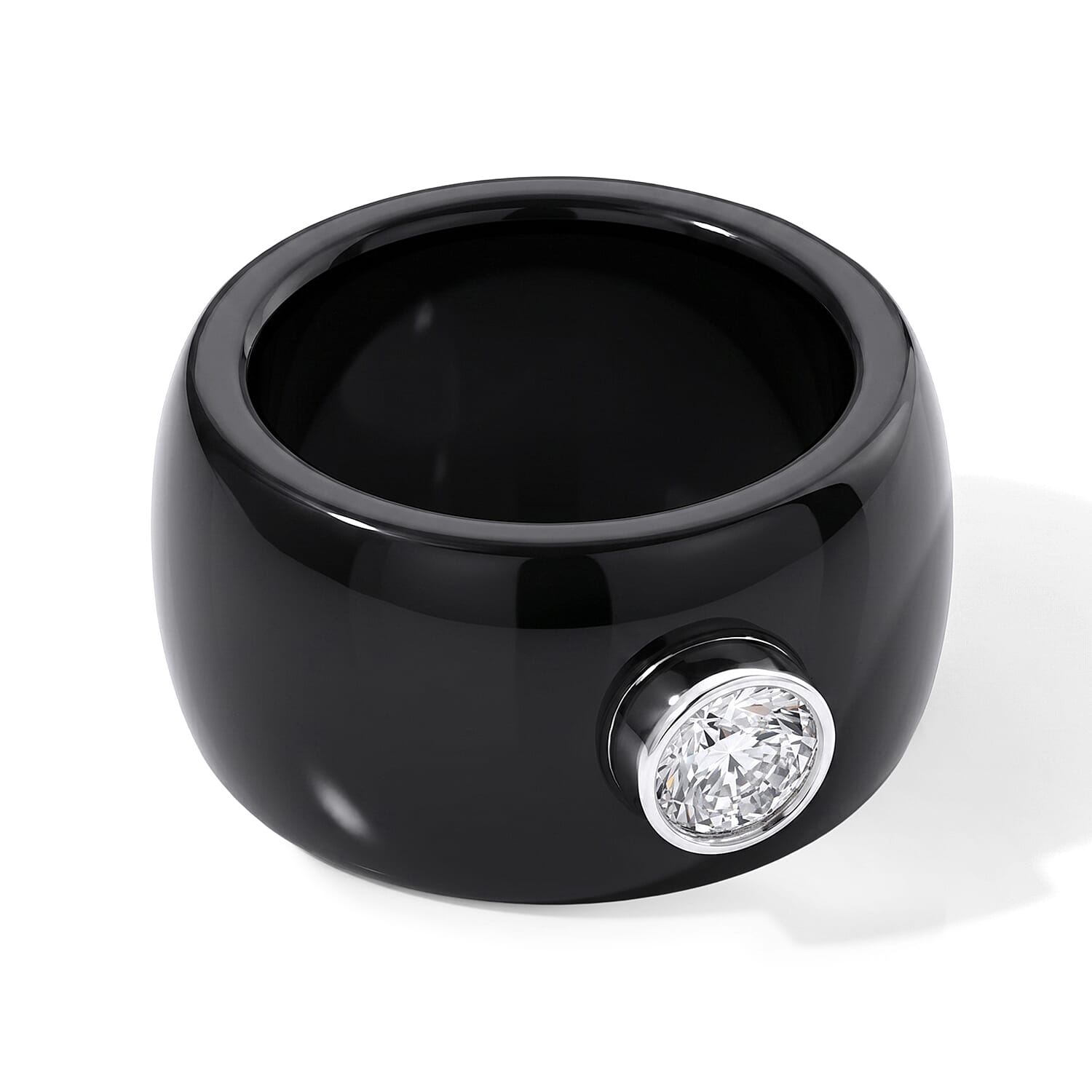 D'Joy Lab Grown Diamond G-H SI and Black Jade (D) 44.85 ctw Ring in Rhodium Over Sterling Silver (Size 5.0)
