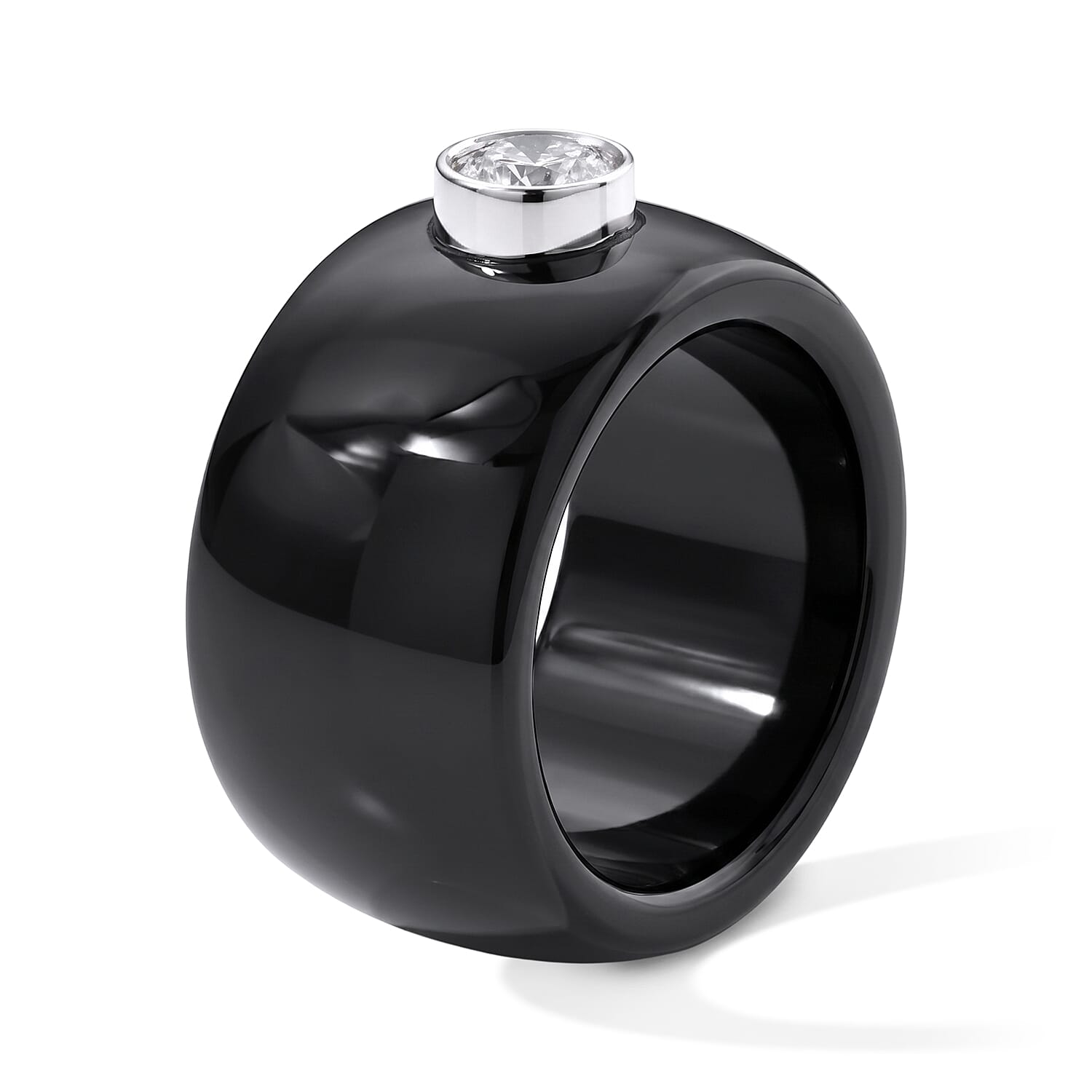 D'Joy Lab Grown Diamond G-H SI and Black Jade (D) 44.85 ctw Ring in Rhodium Over Sterling Silver (Size 5.0)