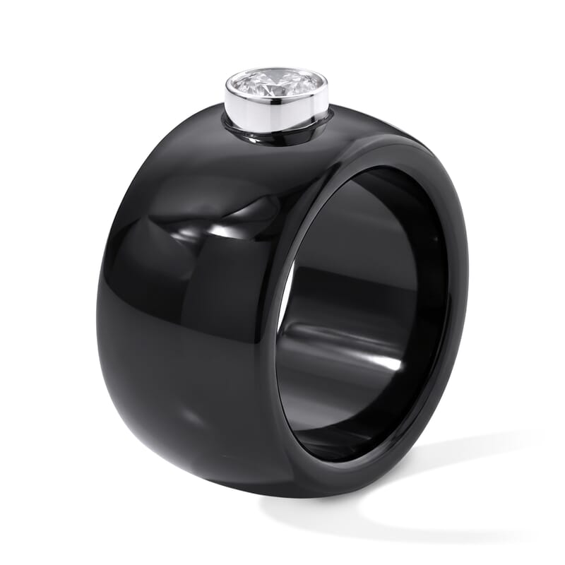 D'Joy Lab Grown Diamond G-H SI and Black Jade (D) 44.85 ctw Ring in Rhodium Over Sterling Silver (Size 5.0)