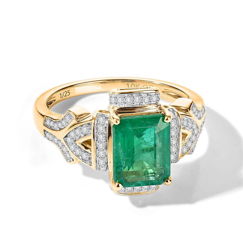 AAA Kagem Zambian Emerald and Diamond I2 2.40 ctw Ring in 10K Yellow Gold (Size 5.0) 4.15 Grams