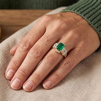 AAA Kagem Zambian Emerald and Diamond I2 2.40 ctw Ring in 10K Yellow Gold (Size 5.0) 4.15 Grams