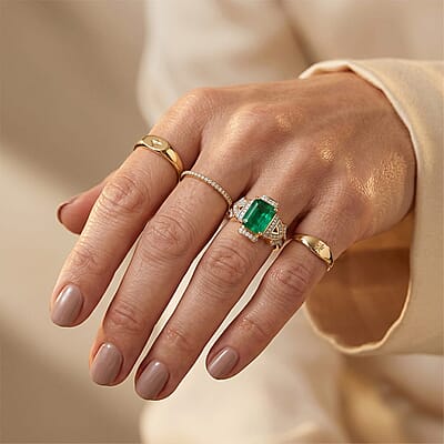 AAA Kagem Zambian Emerald and Diamond I2 2.40 ctw Ring in 10K Yellow Gold (Size 5.0) 4.15 Grams