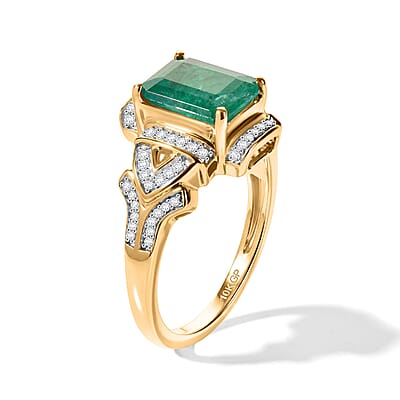 AAA Kagem Zambian Emerald and Diamond I2 2.40 ctw Ring in 10K Yellow Gold (Size 5.0) 4.15 Grams