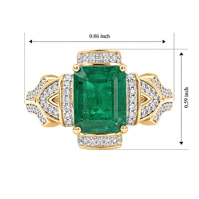 AAA Kagem Zambian Emerald and Diamond I2 2.40 ctw Ring in 10K Yellow Gold (Size 5.0) 4.15 Grams