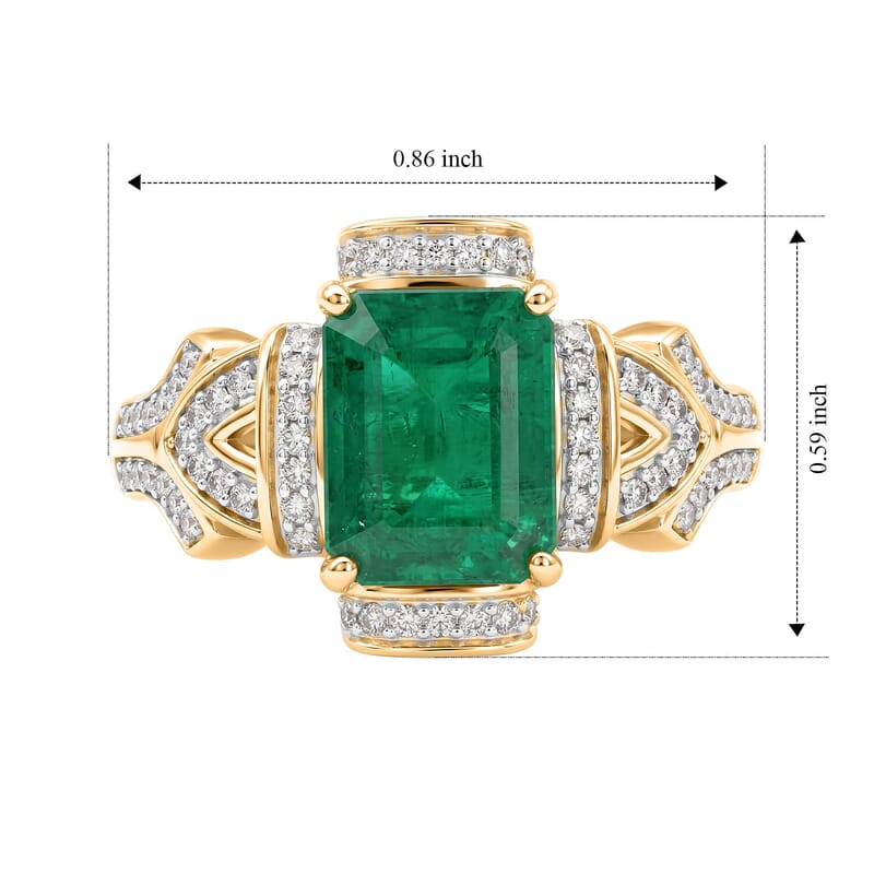 AAA Kagem Zambian Emerald and Diamond I2 2.40 ctw Ring in 10K Yellow Gold (Size 5.0) 4.15 Grams