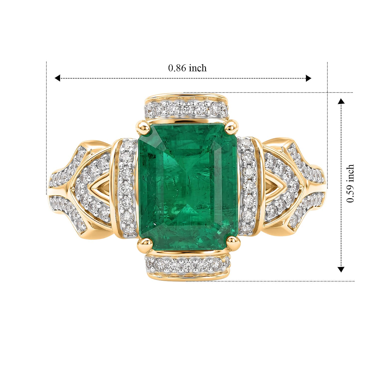 GP Royal Art Deco Collection AAA Kagem Zambian Emerald and Diamond I2 2.40 ctw Ring in 10K Yellow Gold (Size 6.0) 4.15 Grams