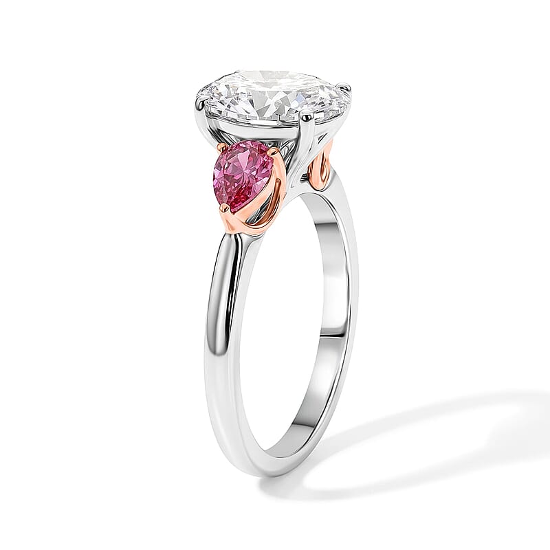 IGI Certified 10K White and Rose Gold Luxuriant Lab Grown Diamond (E-F, VS) and Lab Grown Pink Diamond (IR) Ring (Size 5.0) 2.50 ctw