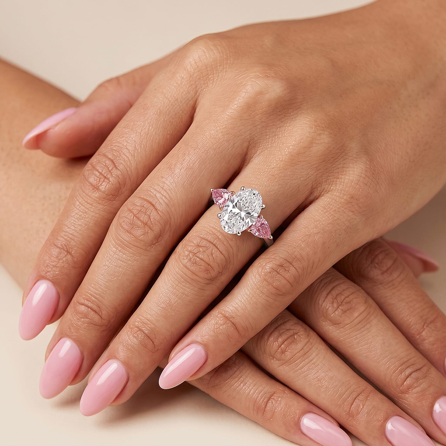 IGI Certified Luxuriant Lab Grown Diamond (E-F, VS) and Lab Grown Pink Diamond (IR) 2.40 ctw Twin Flame Radiance Ring in 10K White and Rose Gold (Size 6.0)
