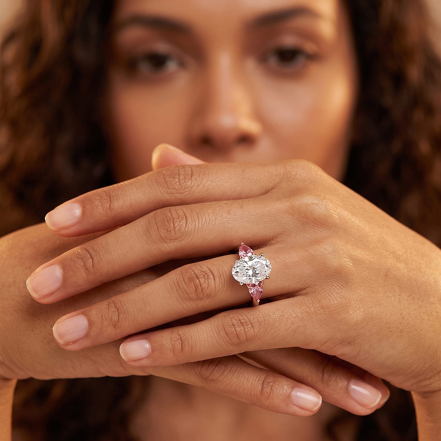 IGI Certified Luxuriant Lab Grown Diamond (E-F, VS) and Lab Grown Pink Diamond (IR) 2.40 ctw Twin Flame Radiance Ring in 10K White and Rose Gold (Size 6.0)
