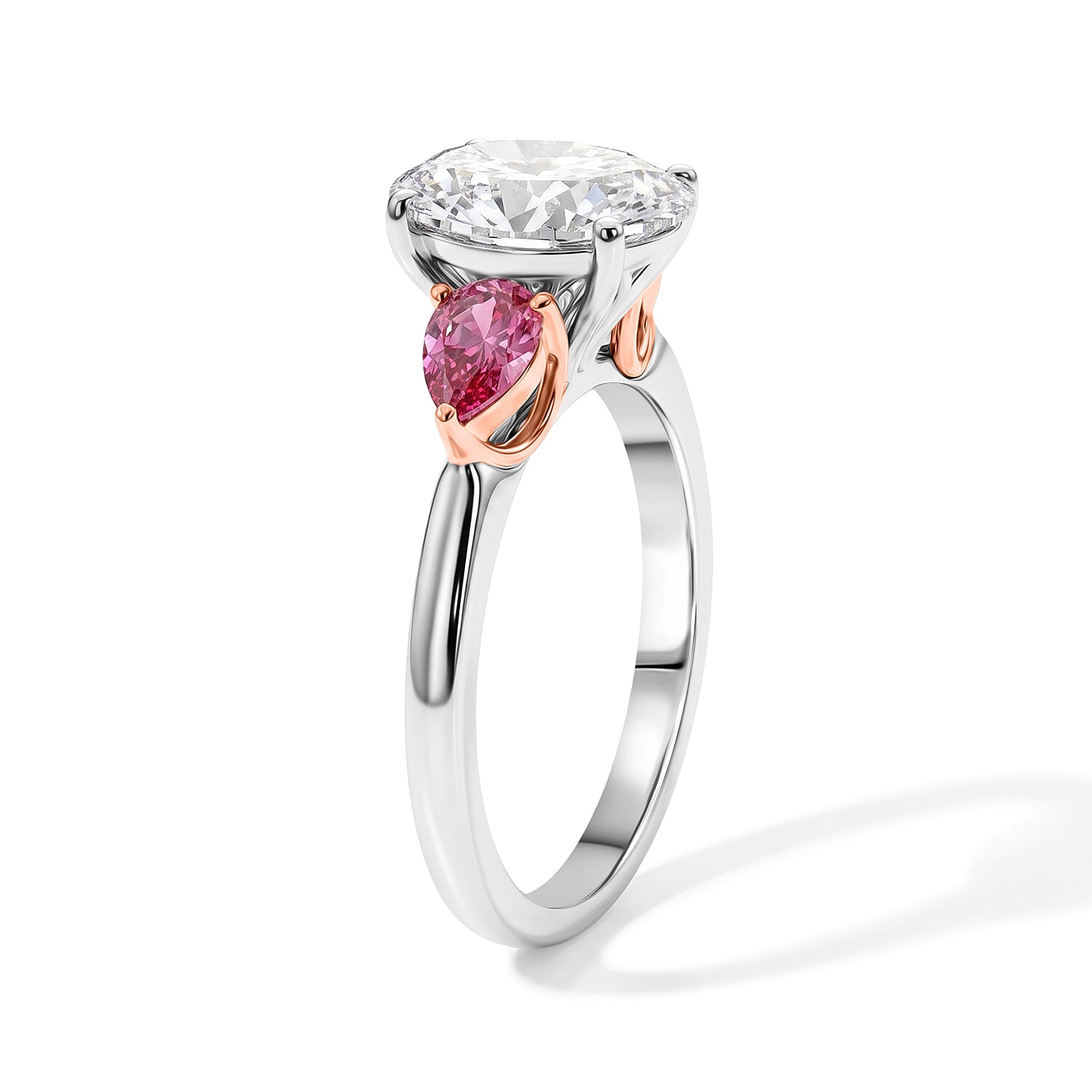 Luxuriant Lab Grown Diamond (E-F, VS) and Lab Grown Pink Diamond (IR) 2.50 ctw Twin Flame Radiance Ring in 10K White and Rose Gold (Size 7.0)
