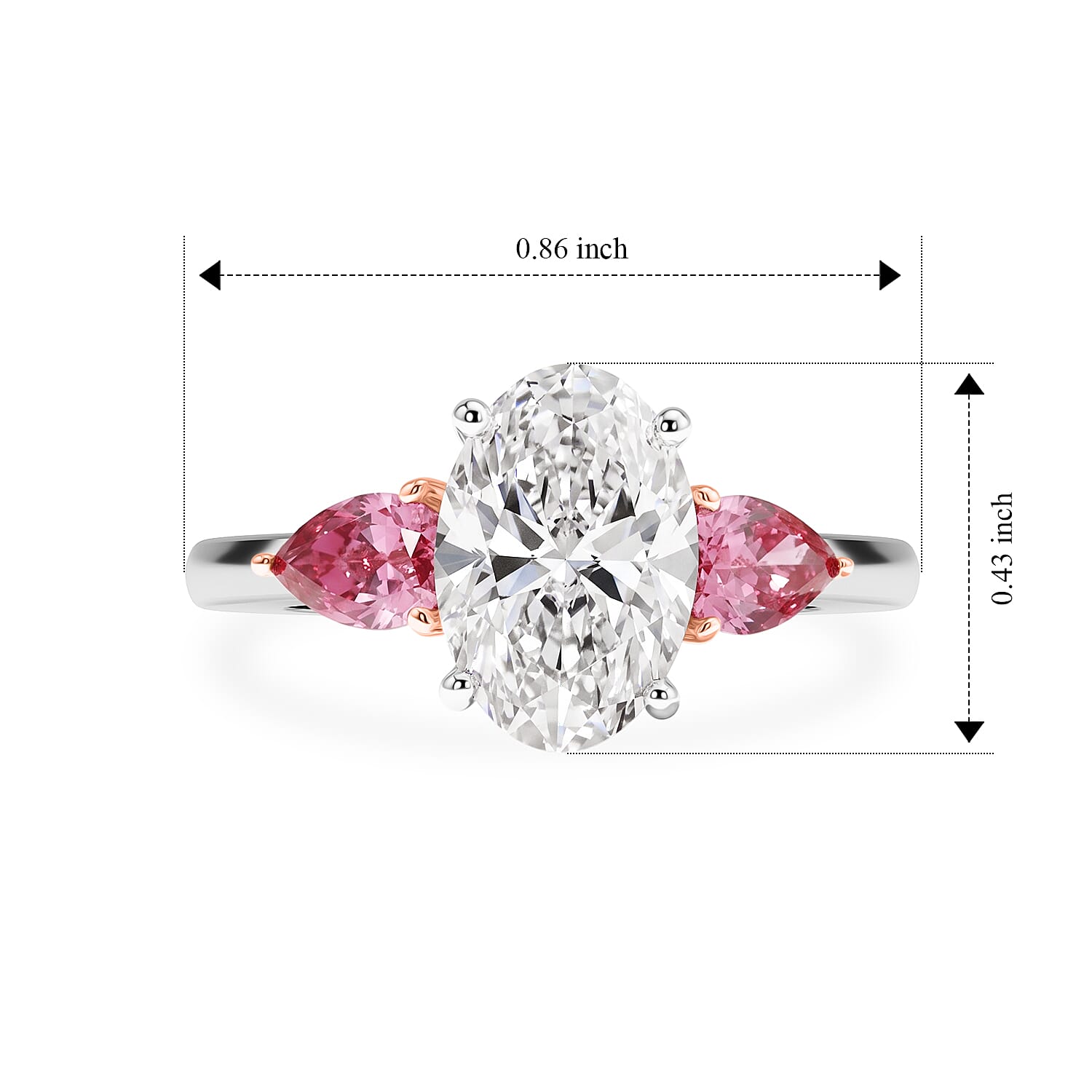 Luxuriant Lab Grown Diamond (E-F, VS) and Lab Grown Pink Diamond (IR) 2.50 ctw Twin Flame Radiance Ring in 10K White and Rose Gold (Size 7.0)