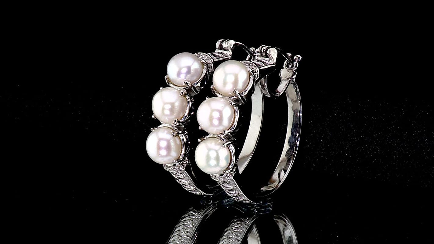 EverTrue Freshwater Pearl Hoop Earrings in Stainless Steel