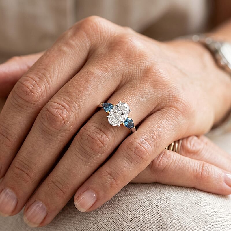 IGI Certified 10K White Gold Luxuriant Lab Grown Diamond (E-F, VS) and Lab Grown Blue Diamond (IR) Ring (Size 6.0) 2.50 ctw