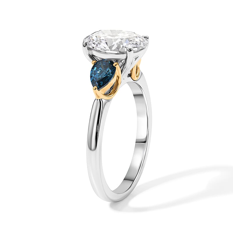 IGI Certified 10K White Gold Luxuriant Lab Grown Diamond (E-F, VS) and Lab Grown Blue Diamond (IR) Ring (Size 6.0) 2.50 ctw