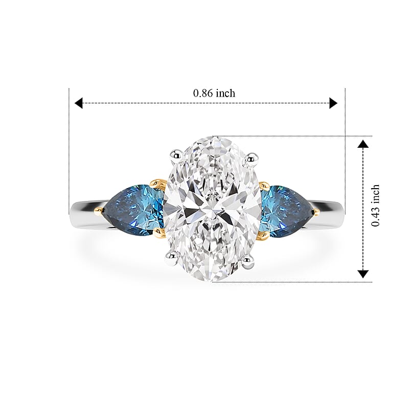 IGI Certified 10K White Gold Luxuriant Lab Grown Diamond (E-F, VS) and Lab Grown Blue Diamond (IR) Ring (Size 6.0) 2.50 ctw