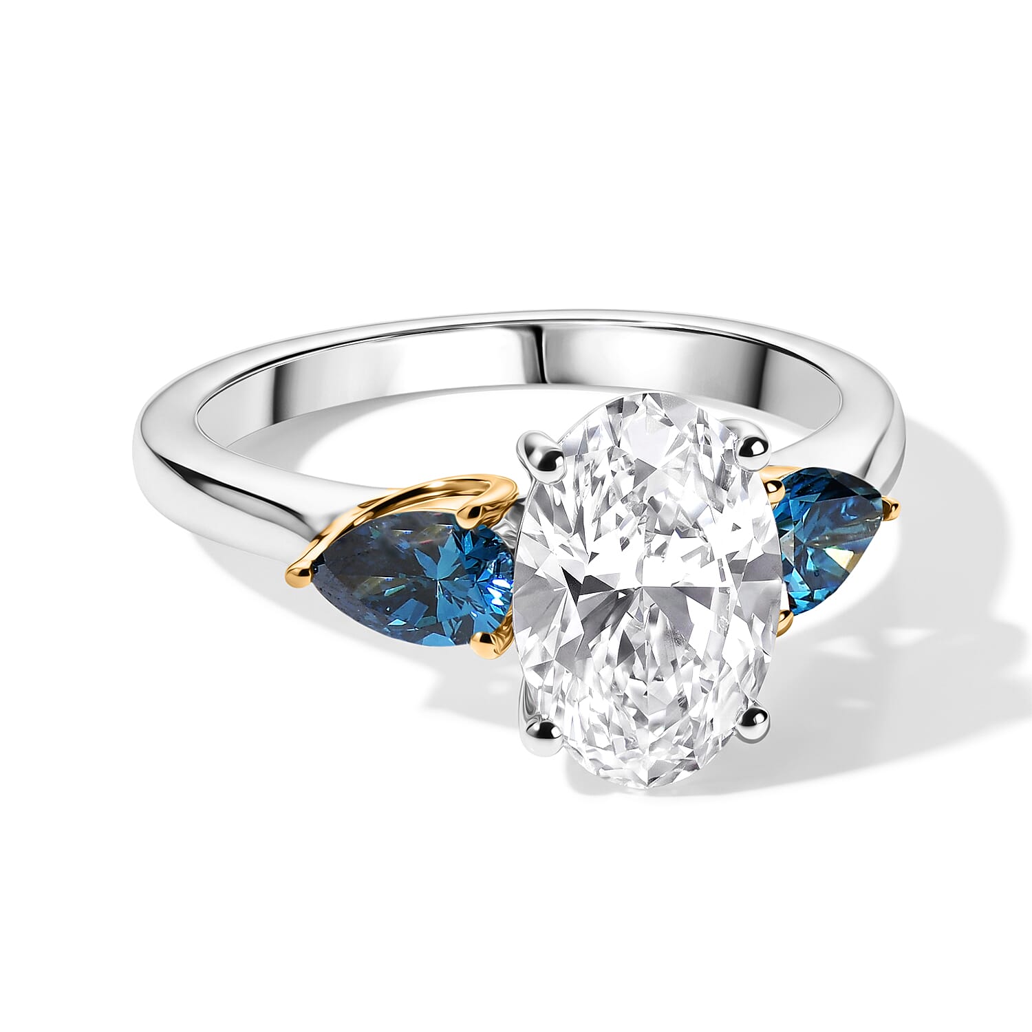 IGI Certified 10K White Gold Luxuriant Lab Grown Diamond (E-F, VS) and Lab Grown Blue Diamond (IR) Ring (Size 10.0) 2.50 ctw