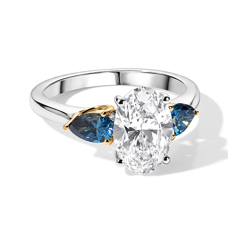 Luxuriant Lab Grown Diamond E-F VS and Lab Grown Blue Diamond IR 2.50 ctw Twin Flame Radiance Ring in 10K White and Yellow Gold (Size 7.0)