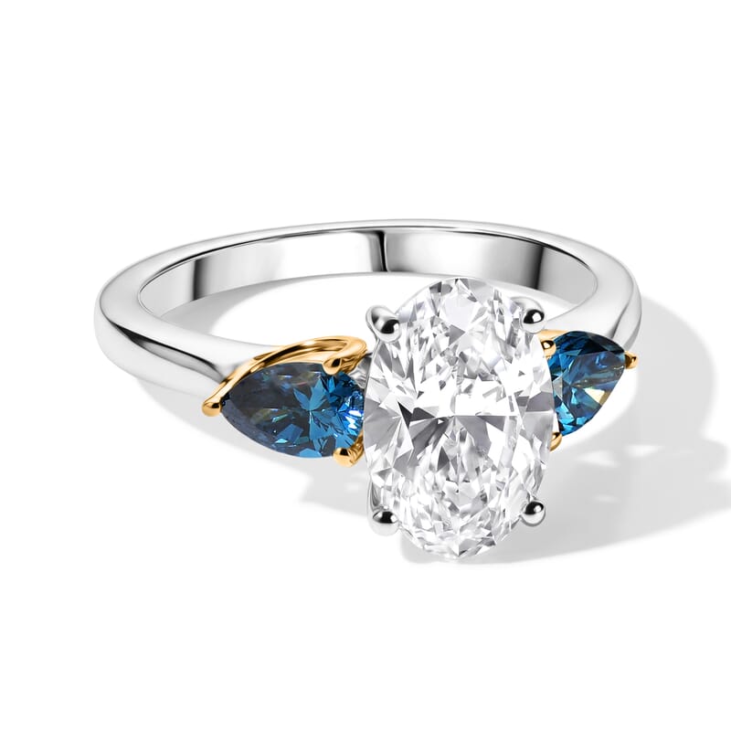 Luxuriant Lab Grown Diamond E-F VS and Lab Grown Blue Diamond IR 2.50 ctw Twin Flame Radiance Ring in 10K White and Yellow Gold (Size 9.0)