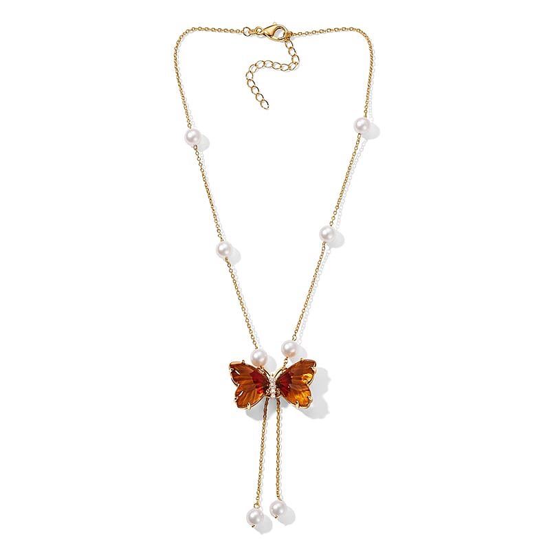 GP Murano Style and Multi Gemstone 0.20 ctw Necklace (18 Inches) in 18K Vermeil Yellow Gold Over Sterling Silver