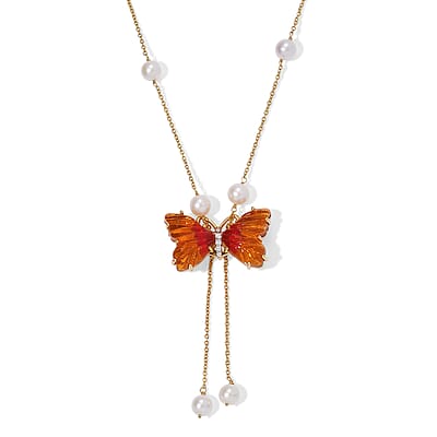 GP Murano Style and Multi Gemstone 0.20 ctw Necklace (18 Inches) in 18K Vermeil Yellow Gold Over Sterling Silver